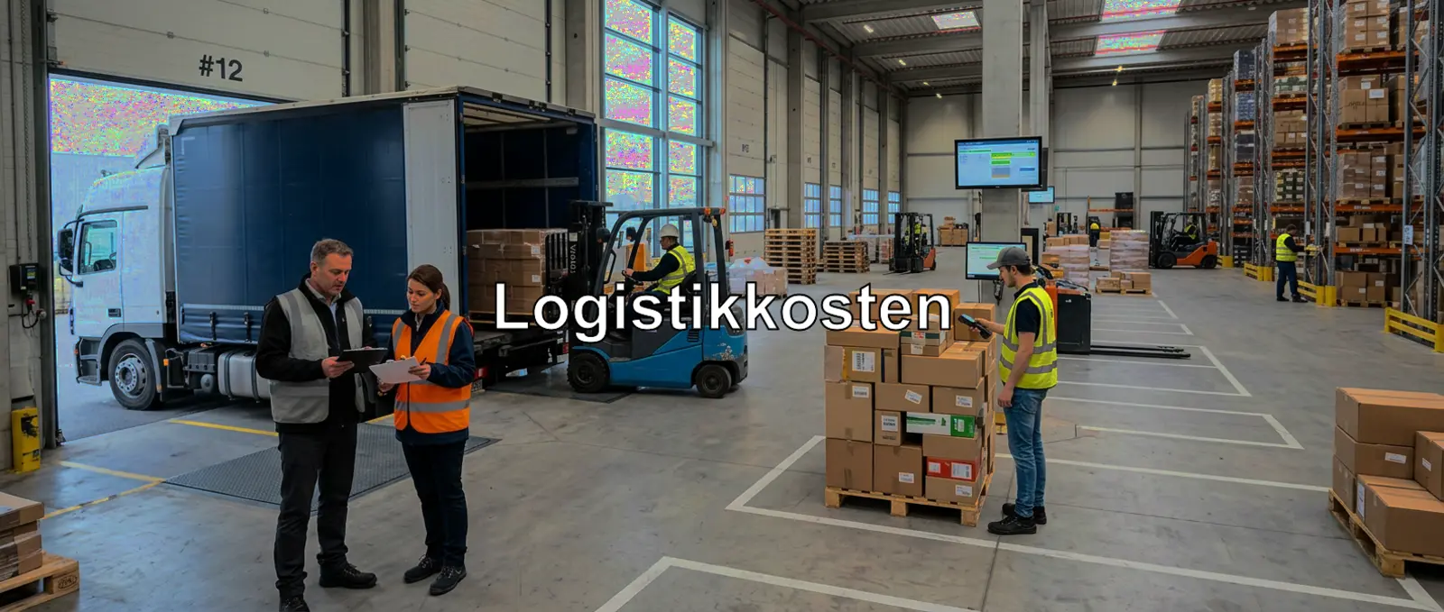 L'équipe de l'entrepôt vérifie les palettes lors du chargement dans un camion, tandis qu'une autre personne scanne les cartons