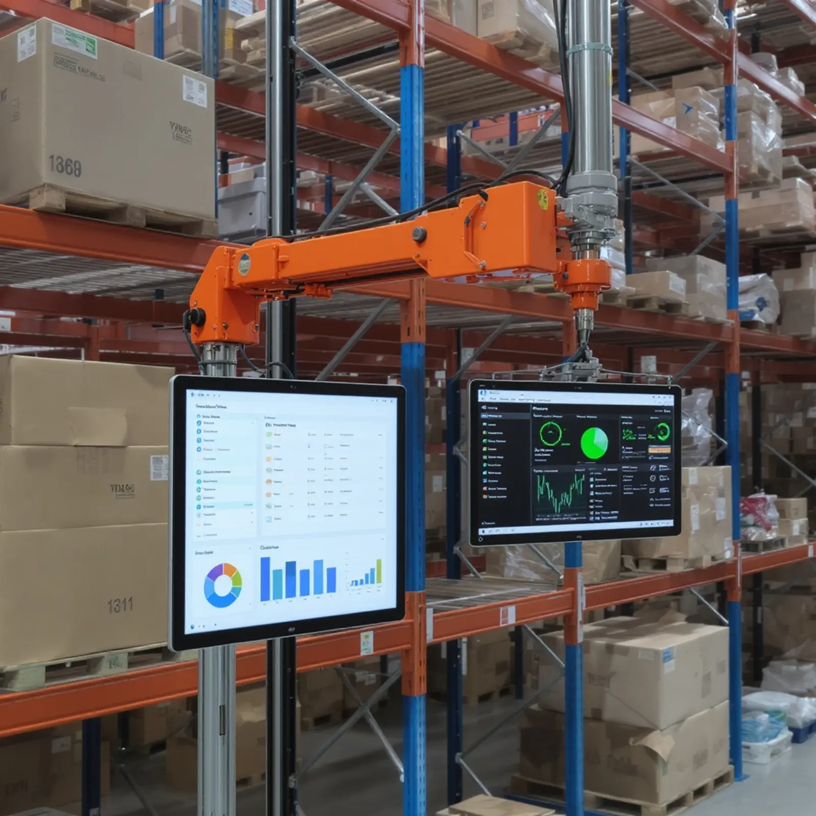 Entrepôt automatisé à rayonnages en hauteur équipé de transstockeurs, de convoyeurs et de tableaux de bord WMS