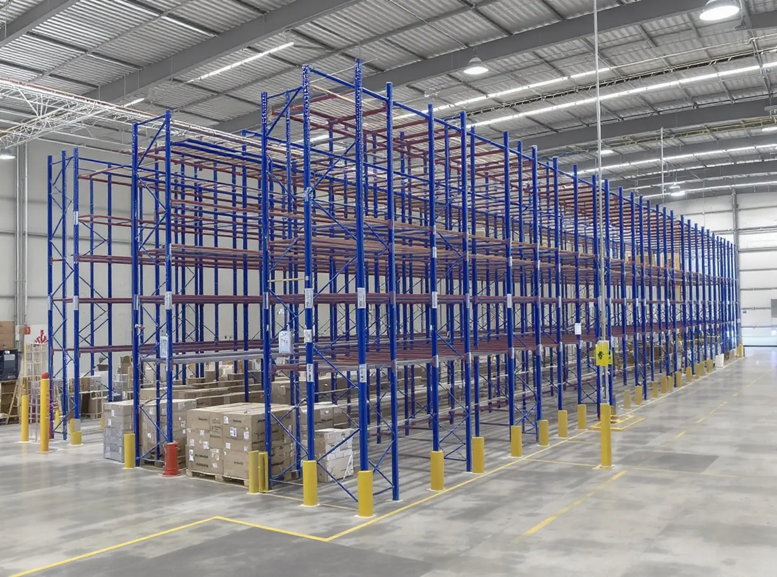 Entrepôt moderne à rayonnages en hauteur automatisé, équipé de systèmes de navettes, d'un réseau de convoyage et d'un écran WMS