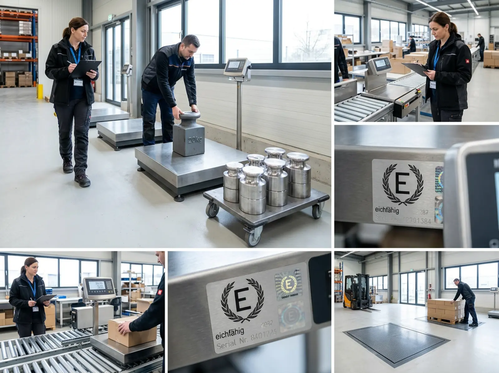 Photo réaliste de balances d'étalonnage, étalonnage, un technicien vérifie la liste de contrôle à la réception des marchandises.