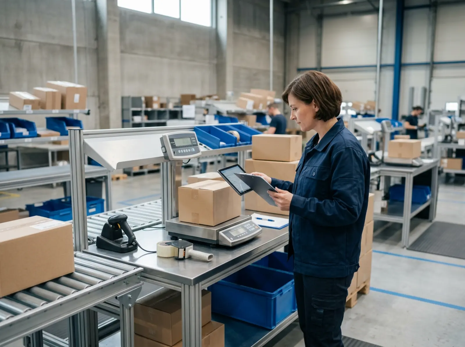 Le coordinateur logistique supervise plusieurs balances à colis installées sur les postes de travail et planifie les prochaines dates d'étalonnage
