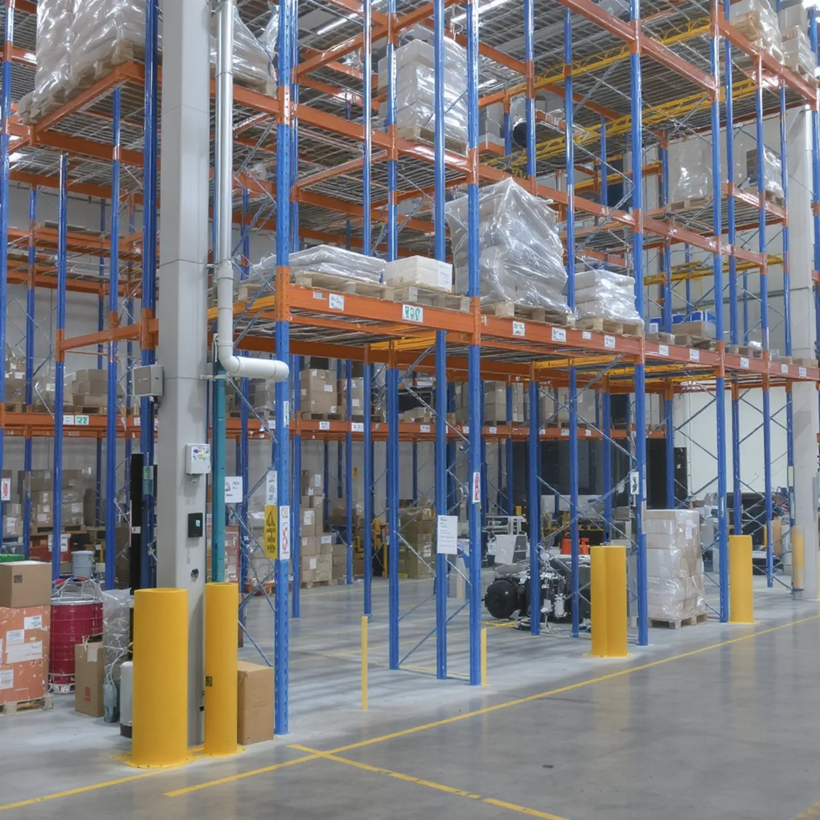 Entrepôt à rayonnages en hauteur avec AS/RS, convoyeurs, manutention robotisée des palettes et tableau de bord WMS
