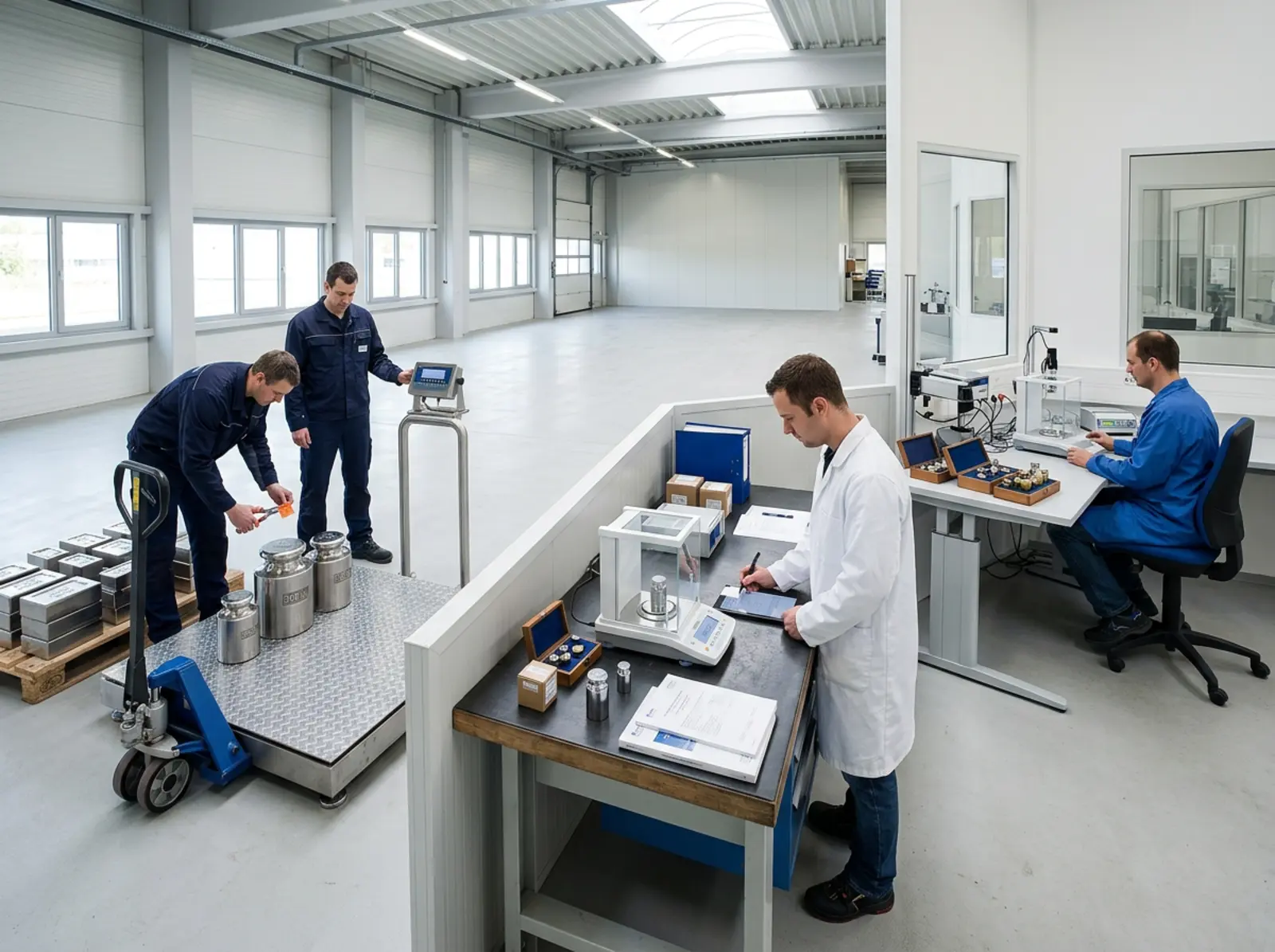 Trois phases de contrôle distinctes dans le cadre d'une balance industrielle : étalonnage, réception, calibrage.